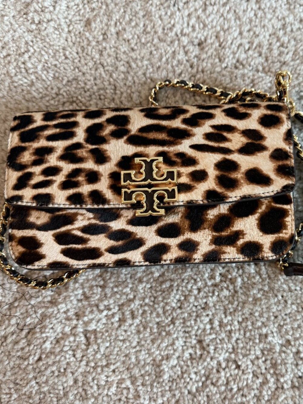 Tory Burch Britten Chain Wallet Wristlet Crossbody Haircalf